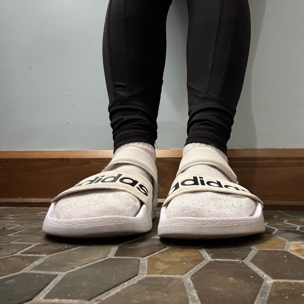 Adidas White and Black Slide Sandals